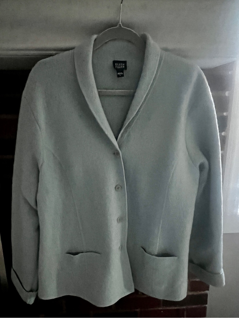 Eileen Fisher Sage Green Shawl Collar Button Jacket